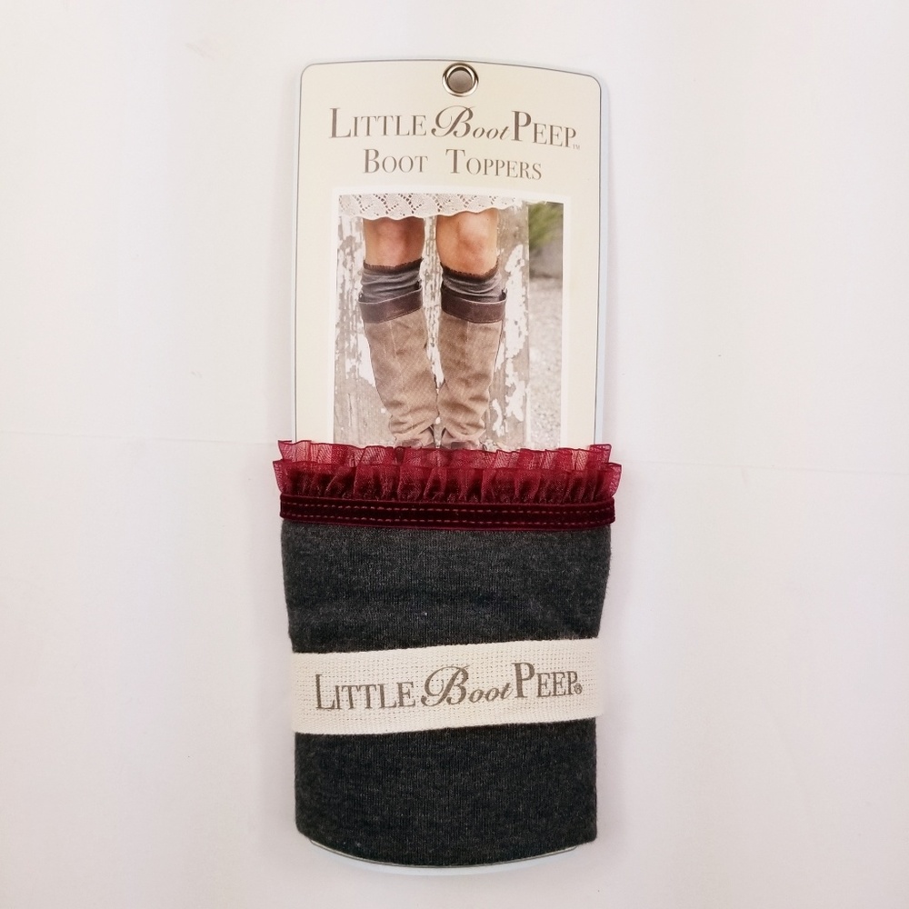 NWT little Boot Peep boot Toppers grey maroon lace - Picture 2 of 5